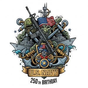 Calcomanía de 250 cumpleaños de la Marina de los Estados Unidos - Pegatina de veterano militar de la USN - 4" calcomanía de EE. UU. - Imagen 1 de 2