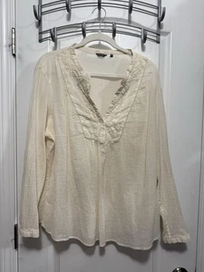 Blusa para mujer Eddie Bauer 2XL marfil manga larga bordada campesina boho top - Imagen 1 de 15