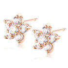 Pretty New Rose Gold Filled Clear Cubic Zirconia Cz Crystal Flower Stud Earrings