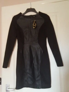 BNWT Oasis Black dress long sleeve with Leather Look trim detailing Size UK 10 - Picture 1 of 5