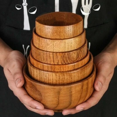 Tazón de madera japonés redondo sopa arroz cereal comida vajilla retro hogar  Foto 1 de 4