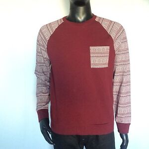 Topman Topshop Mens Long Sleeve Pullover Red Tribal 1 Pocket Sweater Size Large