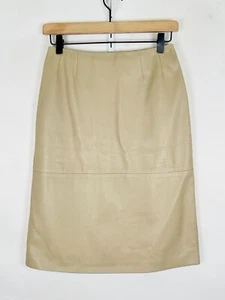 Max Mara Womens Tan Leather A Line Back Slit Skirt Sz 2 XS Lamb Leather? - Picture 1 of 17