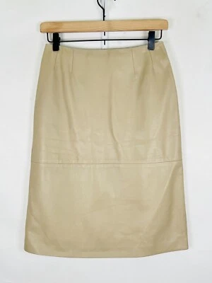 Max Mara Womens Tan Leather A Line Back Slit Skirt Sz 2 XS Lamb Leather? - Image 1 of 4
