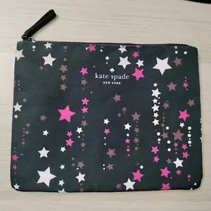 NEW AUTH. KATE SPADE BLACK PINK FUCHSIA STARS COSMETIC BAG POUCH - Picture 1 of 4