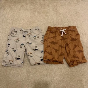 Dinosaurs Theme Shorts Lot 2 Brown Biege Kids Size 4-5Y Drawstring H&M Old Navy - Picture 1 of 17