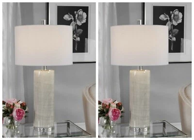 TWO MODERN CERAMIC TABLE LAMP POLISHED NICKEL METAL CRYSTAL BASE 28214 - Image 1 of 4