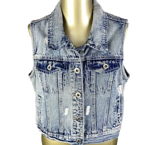 AMETHYST Button Down Sleeveless Blue Denim Distressed Jean Vest Girl's Size XL - Picture 1 of 6