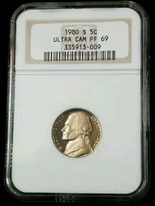 1980 S 5C Jefferson Nickel NGC PF 69 Ultra Cam Older Holder #2480 - Picture 1 of 3