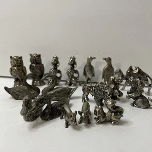 Lot 17 Pewter Owl Dog Buffalo Camel Figures Miniature Silver Tone Metal Vintage - Picture 1 of 24