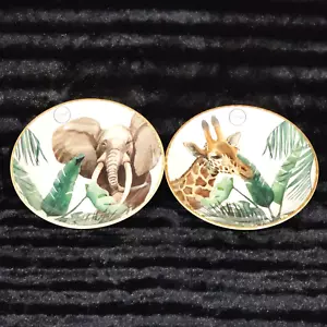Safari Animal Print Stoneware Pasta Bowls 2pc Portugal 9.5" Giraffe Elephant - Picture 1 of 8
