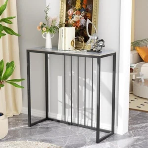 80cm Marble Console Table Slim Entryway Hallway Accent Desk Metal Frame - Picture 1 of 11