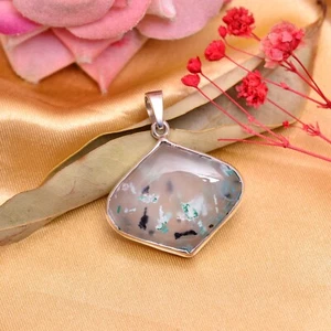 925 Argento Sterling Aquadite Crisocolla Gemma Ciondolo Gioielleria - Foto 1 di 7