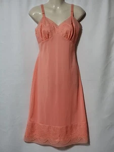 VINTAGE ROGERS PEACH NYLON FULL SLIP CHIFFON & LACE BODICE & HEM SIZE 34 EUC - Picture 1 of 8