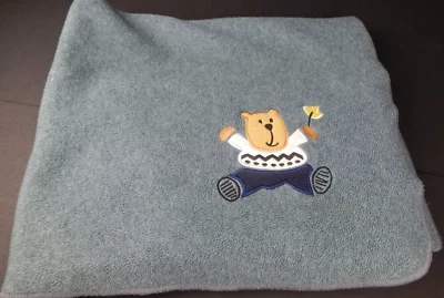 Manta Vintage Baby Gap Reversible Gris Azul Bordado Oso Vellón 40x28 Foto 1 de 4
