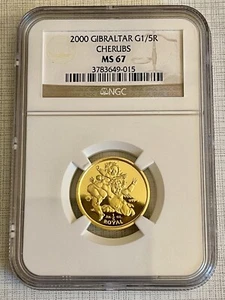 Gibraltar 2000 Cherubs 1/5 Royal Gold NGC MS67 SKU#1754 - Picture 1 of 2