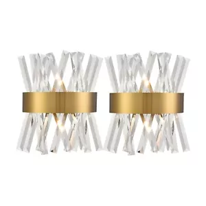 Mid-Century Modern 2-Light Gold Crystal Wall Sconce Set of Two with Glass Rod... - Picture 1 of 6