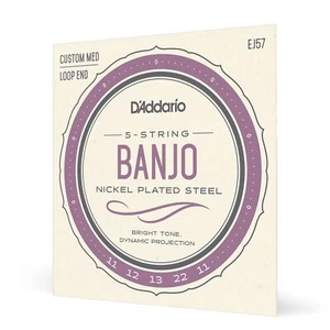D'Addario EJ57 Custom Medium Nickel Wound 5-String Banjo Strings (11-22 Gauge) - Picture 1 of 1
