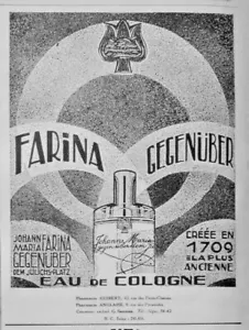 PUBLICITÉ DE PRESSE 1926 EAU DE COLOGNE JOHANN MARIA FARINA GEGENÜBER - Picture 1 of 1