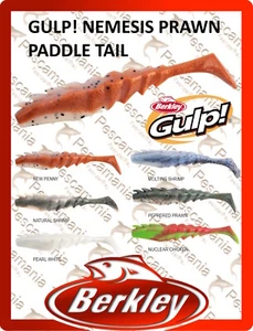 GULP! NEMESIS PRAWN PADDLE TAIL 100mm artificiale spinning Berkley shad - Picture 1 of 13