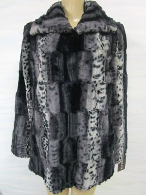 Faux Fur Coat Dennis By Dennis Basso Gray Mix Animal Print Long Sleeve NWT - Image 1 of 4