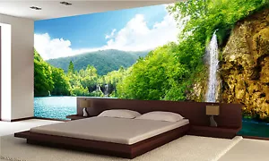 Wallpaper Waterfall Lake Photo GIANT WALL DECOR PAPER POSTER Free Glue - Foto 1 di 5
