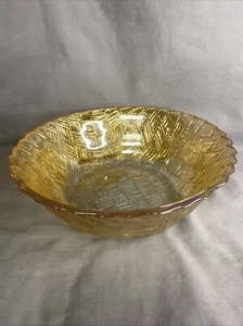 Vintage Indiana Glas irisierend Karneval Glas Korb Webmuster 9" Schüssel - Bild 1 von 4