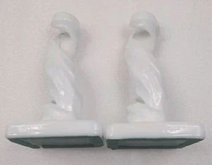 Vintage MCM Westmoreland White Milk Glass Lotus Spiral Twist Candle Holders - Picture 1 of 6
