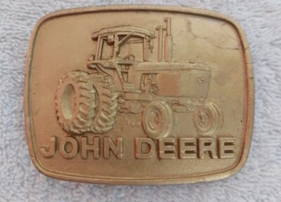 Vintage John Deere 4840 Row Crop Tractor Brass Metal Belt Buckle Moline Illinois - Image 1 of 4