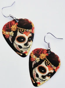 Day of the Dead Dark Art guitar pick earrings! Muertos La Catrina Halloween - Picture 1 of 1