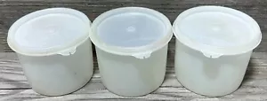 3 Vintage Round Tupperware Clear Food Safe Containers and Lids Set 10cm Small - Bild 1 von 17