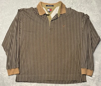 Camisa polo masculina vintage Tommy Hilfiger 2XL marrom logotipo bordado vintage Y2K em excelente estado usado - Imagem 1 de 4