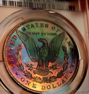 1885 $1 🌈Rainbow Toned Morgan Dollar PCGS MS-64 CAC. GORGEOUS 🌈 TONING🚀 - Picture 1 of 6
