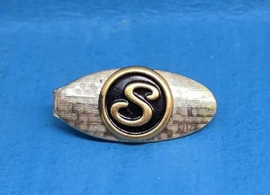 Cravatta fermacravatta lettera monogramma iniziale S tono oro argento vintage accessorio uomo - Foto 1 di 4