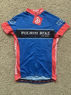 Camiseta de ciclismo Jakroo feminina tamanho médio folsom bicicleta zíper completo bolso traseiro nova com etiquetas - Imagem 1 de 4