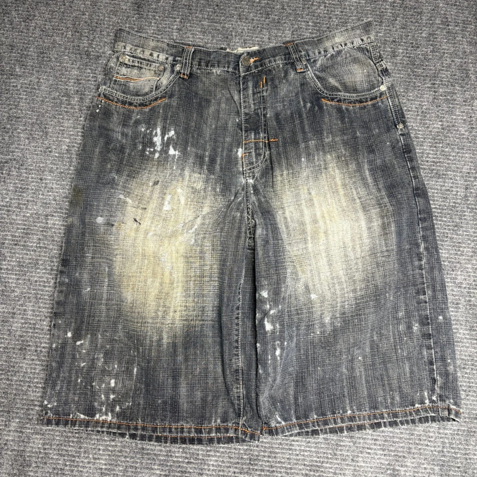 Pantalones cortos de mezclilla para hombre Pj Mark talla 36 desgastados lavado blanqueador salpicaduras Foto 1 de 4