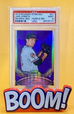 2010 Bowman Sterling Jake Arrieta Reverse Negative Purple Ref RC /10 PSA only 1 - Image 1 of 2
