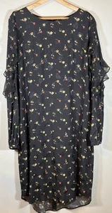 Lauren Ralph Lauren Sheath Dress Size 14 Black Floral Cottagecore Ruffle Sleeve - Picture 1 of 15