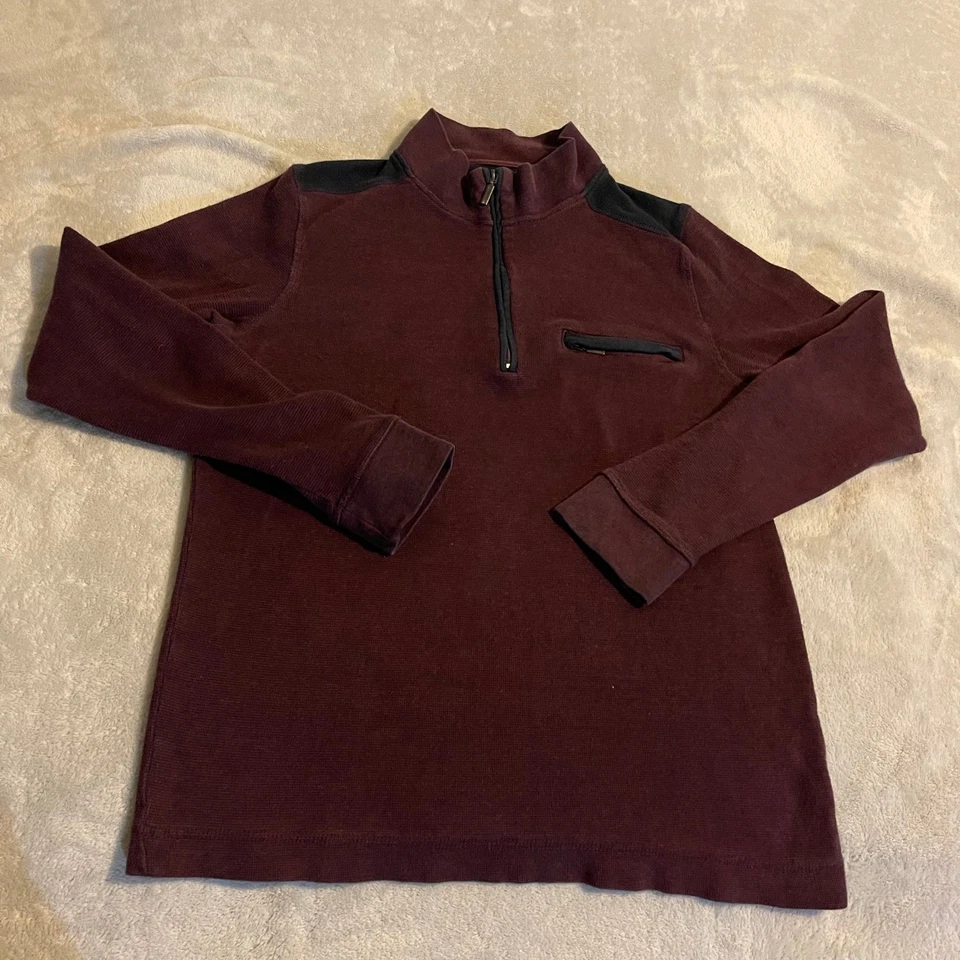 Suéter Pullover de Algodón Manga Larga A&J Calce Moderno Para Hombres Borgoña Cuarto Cremallera M Foto 1 de 4