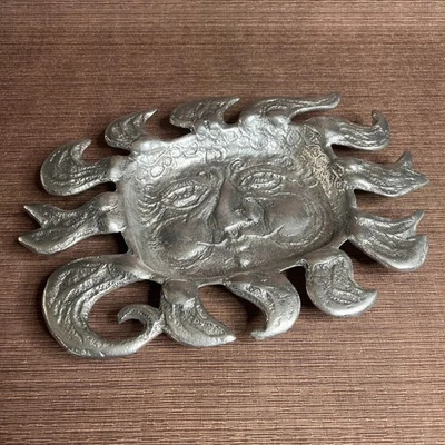 Vintage Don Drumm Aluminum Sun Face Platter, Signed Cast Metal Wall Art, 1977 - Image 1 of 4