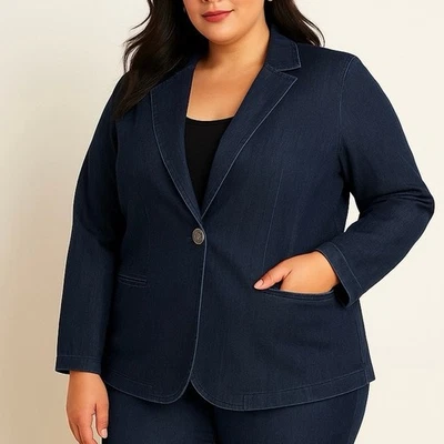 Chaqueta Blazer Gloria Vanderbilt Talla L Para Mujer Denim Azul Un Botón Clásica Foto 1 de 4