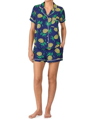 NUEVO CON ETIQUETAS Conjunto de pijama/salón Kate Spade AZUL MARINO/AMARILLO PIÑAS tejido para mujer M Foto 1 de 4