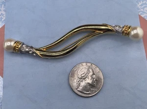 Vintage Large Avon Faux Pearl Rhinestone Bar Pin Brooch Large Statement Collar  - Picture 1 of 7