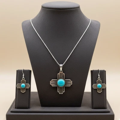 Pendientes y collar colgantes Zia turquesa joyería: joyería de plata de ley Foto 1 de 4