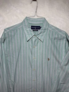 Vintage Polo Ralph Lauren Mens XL Shirt Button Up Long Sleeve Green Striped Pony - Picture 1 of 22