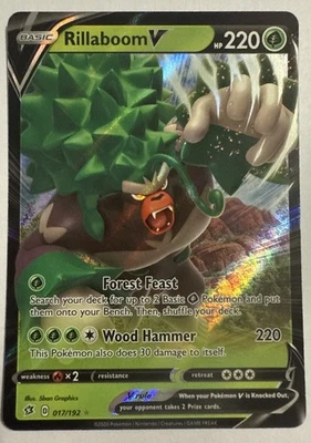 Pokemon TCG Rillaboom V 017/192 Swsh02: Rebel Clash Holo Freshly Pulled NM - Image 1 of 4