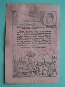 POLAND 1945 Capture WARSZAWA. Soviet WWII. Thanksgiven document with STALIN - Picture 1 of 4