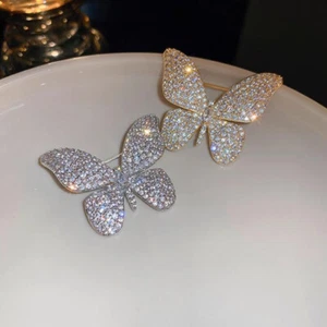 Elegant Temperament Crystal Brooch Pins Fashion Rhinestone Butterfly Corsage - Picture 1 of 10
