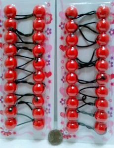 2 pack of knocker ball red ELASTIC hair Scrunchie tie bead girl Ponytail Holder - Picture 1 of 2