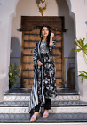 Black and White Floral Print Nyra Cut with Hand Embroidery Trouser Suit Cotton S